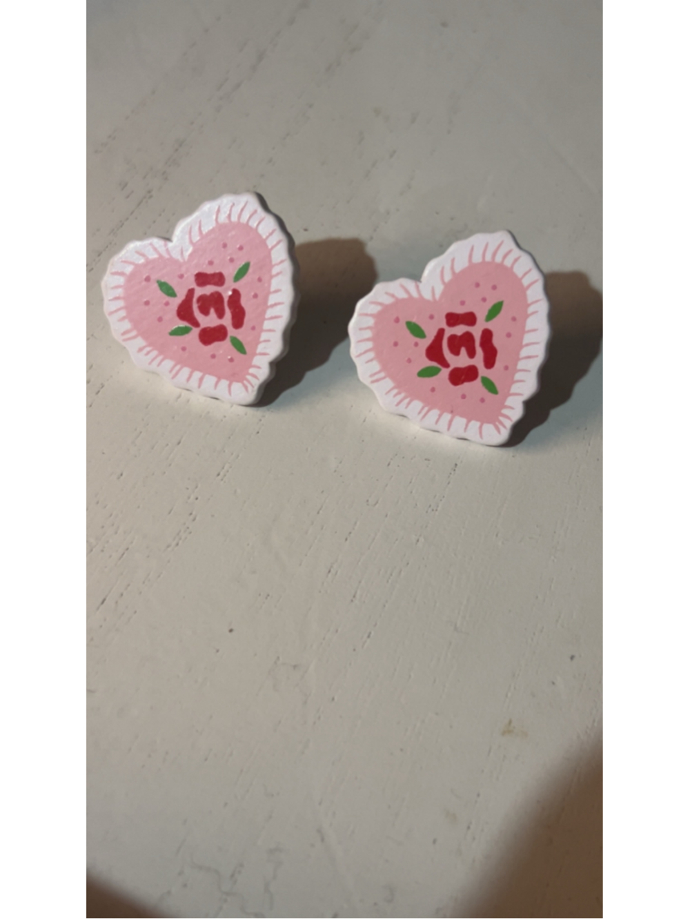 Women's Unbranded Heart Rose Stud Earrings One Size Pink Red